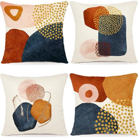 Lot de 4 Housse Coussin 45x45 Coussins Décoratifs Motif Géométrique Lot de Coussin Canapé en Lin pour Salon Chambre taie Oreiller d'Extérieur
