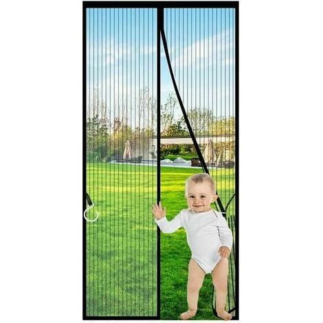 Moustiquaire Porte moustiquaire magnétique 80 x 200 cm noire, auto-obturante, robuste, mains libres, porte moustiquaire avec aimants, rideau de porte, portes françaises avec ceinture de rangement magi (1/5)