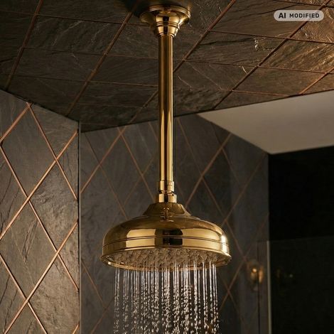 PaulGurkes Kopfbrause Gold mit Deckenarm 30cm Retro Regendusche Kopfbraue (1/2)