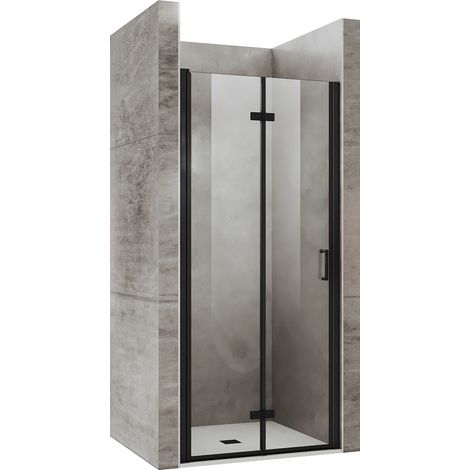 SONNI Porta Doccia Bagno Porta a Soffietto 180° Porta girevole Divisorio doccia Nano Glass Temperato Trasparente Anticalcare Nera 90x195cm (1/5)