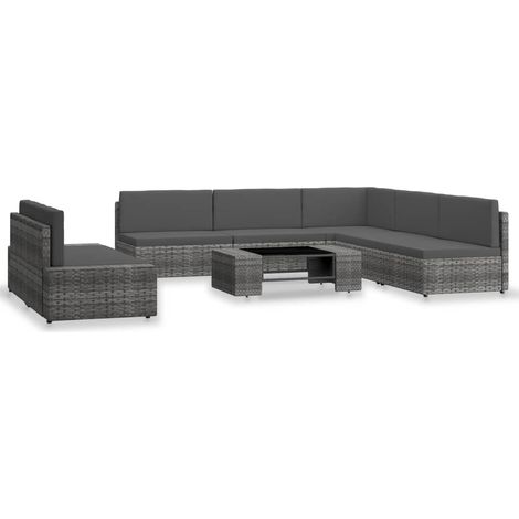 Juego de muebles de jardín 7 piezas ratán sintético gris vidaXL (1/5)