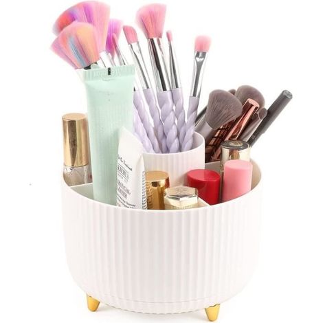 Rangement Maquillage, Organisateur de Pinceaux Rotatif à 360°, Stockage Boîte Cosmétique Multifonctionnel, pour Coiffeusede Salle
