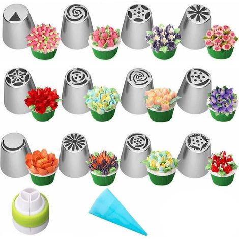 Set mit 14 russischen Spritztüllen aus Edelstahl für Torten- und Zuckerblumendekoration (1/5)