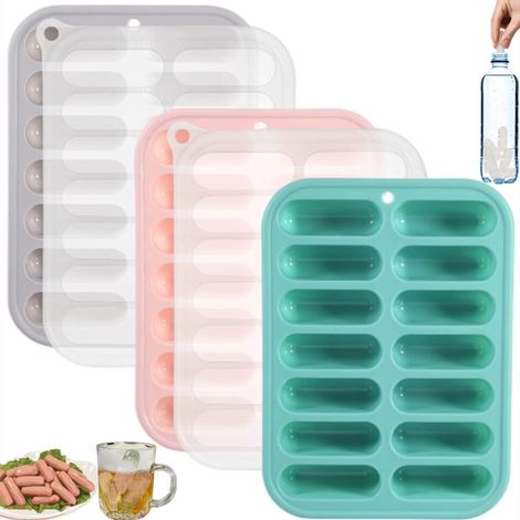 3 Silikon-Eiswürfelausstecher, Eiswürfelform mit Deckeln, Wurst- und Hotdog-Formen, spülmaschinen- und ofenfest, ideal für Wasserflaschen (1/5)