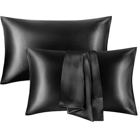 Taie d'oreiller satiné imitation soie, enveloppe, noir, 51x66cm (1/4)