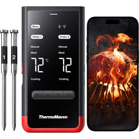 P2 Thermomètre à Viande Sans Fil - 2 Sondes 6 Capteurs, Illimité (1/5)