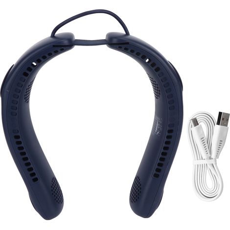 Ventilateur de cou 4 pales 3 vitesses recharge USB mains libres design pliable silencieux pour bureau voyage maison bleu (1/5)