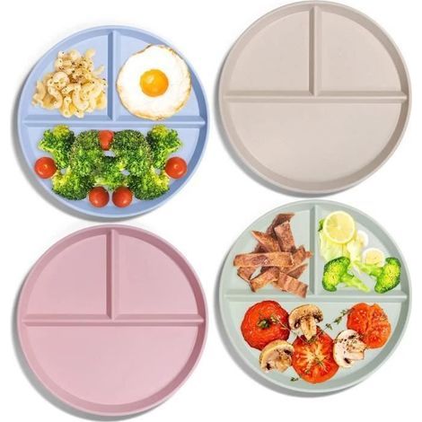 Lot de 4 Assiettes Divisées, DîNer De Qualité SupéRieure Avec ContrôLe Des Portions SéParéEs Incassables, RéUtilisables , LéGèRes (1/4)