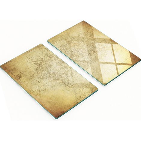 Juego de dos tablas de cocina de cristal con mapa del Viejo Mundo, 2x30x52 cm. (1/5)