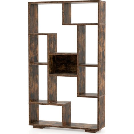 Librería abierta 70 x 20 x 120 cm con 11 estantes elegante diseño geométrico práctico almacenaje en madera color café 200010676