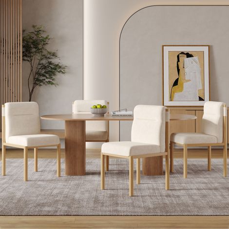 DESMIU Chaise de Salle à Manger Lot de 6 avec Dossier Rembourré et Structure Métal Aspect Chêne en Sherpa Beige (1/5)