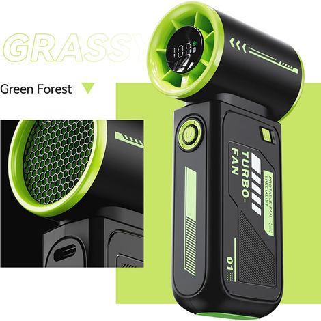 Ventilateur voyage – 19000 tr/min – 10 m/s – 3600mAh – 12h – 2 modes – LED – Sécurité – Pour camping, plein air – Fraîcheur nomade-Vert noirâtre (1/4)