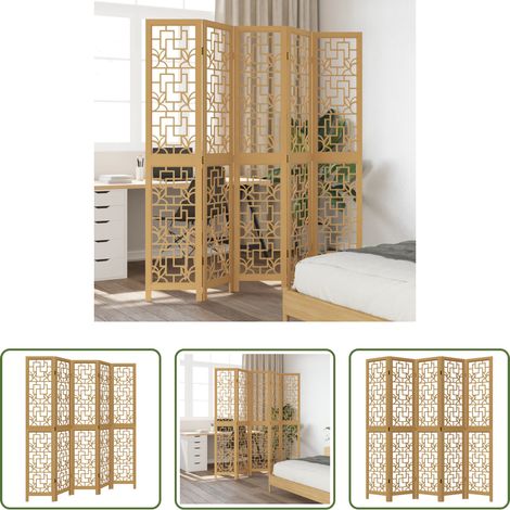 Wohnzimmer - 5-tlg. Raumteiler Braun Massivholz Paulownia (1/5)