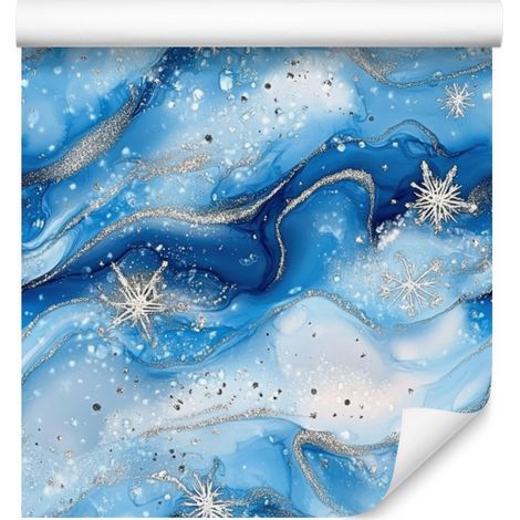 Papel pintado en tonos azul celeste, azul y gris claro, 50x1000 cm. (1/5)