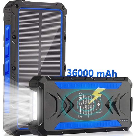 YMYNY Banque d'Alimentation Solaire 36000mAh avec Chargeur sans Fil, Port d'Entrée de Type C et Double Lampe de Poche - Idéal pour l'Extérieur (1/5)