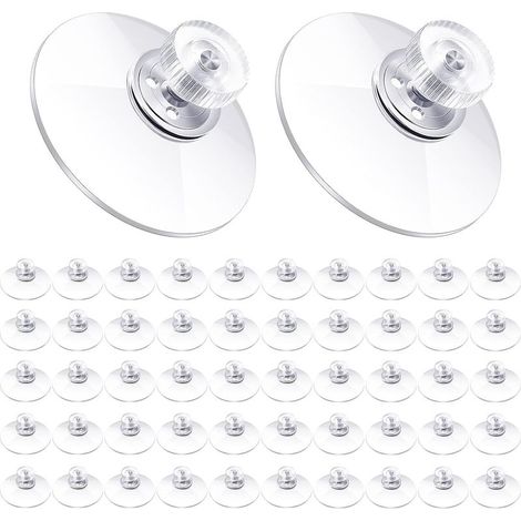 Lot de 50 ventouses adhésives. Ventouses en PVC transparent de 40 mm, pour fenêtres, voitures, vitres, salles de bain, murs et portes. (1/5)