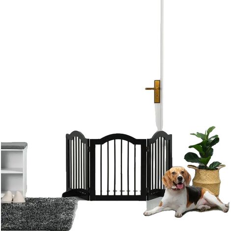 Barrera de seguridad para mascotas, material MDF, longitud máxima 1,54 m, altura 76 cm, plegable, diseño ligero. (1/5)