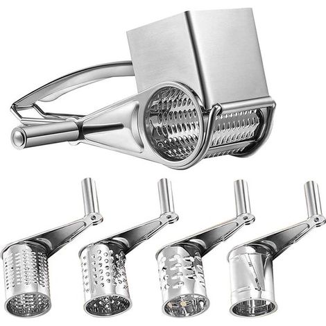 Set di grattugie rotanti in acciaio inox con 4 rulli - Tagliaformaggio manuale - Affettatrice - Grattugia - Macinino (1/5)