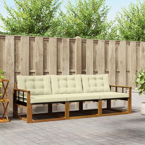 Outdoor-Sofagarnitur mit Kissen 3 pcs Natur und Creme (1/5)
