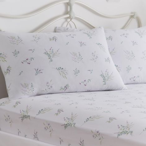 Drap de lit Lavande Blanc 200 x 152 x 28 cm 2 taies d'oreiller Draps de lit et taies d'oreiller Blancs à Fleurs Literie Blanche Housse de Couette Assortie Disponible (1/3)