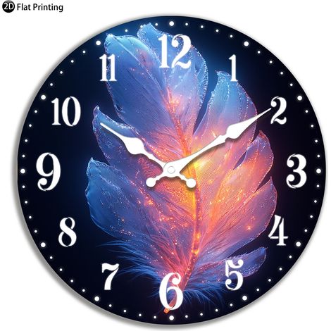 Horloge murale silencieuse en bois (14 pouces) avec horloge analogique à quartz en forme de plume, adaptée aux cuisines et aux maisons. (1/5)
