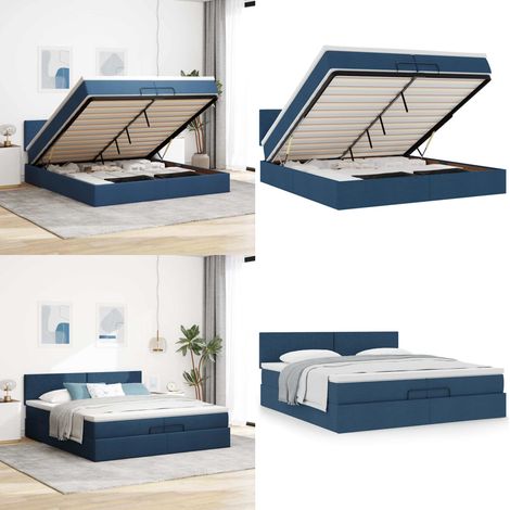 Ottoman-Bett mit Matratze Blau 200x200 cm Stoff - Matratze - Stauraum (1/5)