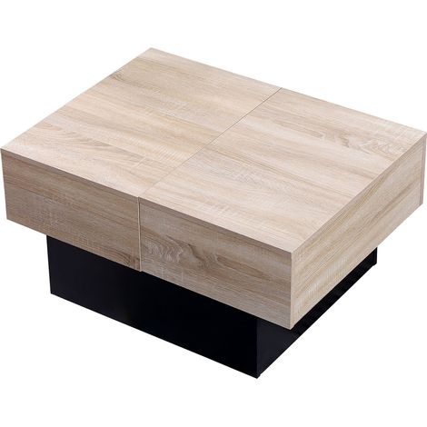 Happy Garden – Table basse relevable noire avec plateaux amovibles – Dimensions L 90 à 113 × l 60 × H 40cm – Matériaux aggloméré et mélaminé