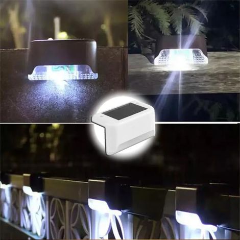 (Lot de 4 - Blanc) Lampe solaire LED blanc chaud pour marches, escaliers, jardin, balcon, terrasse, clôture - Étanche - Compatible avec les jardins, balcons et autres espaces extérieurs. (1/5)