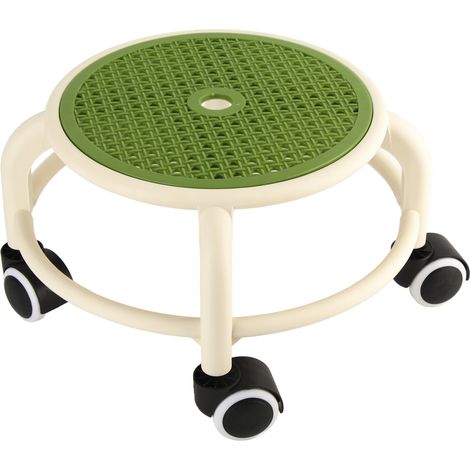 Tabouret bas rond à roulettes, confortable et universel, avec roulettes, mini-tabouret mobile, grande capacité de charge pour la maison, vert (1/5)