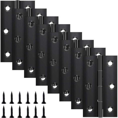 Lot de 8 Charnières Piano en Acier Inoxydable Noir 68x38 mm pour Portes Fenêtres Armoires avec Vis (1/4)