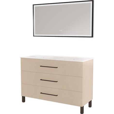 ONDEE ZEN - Meuble à poser MONACO - Dim 120cm - Satin - Mir SELENA - Poignées noires