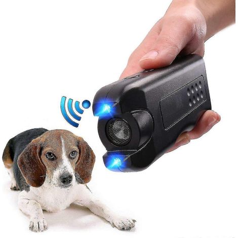 Tragbares Hundeabwehrgerät, Ultraschall-Hundetrainer, tragbares elektronisches Hundeabwehrgerät mit leistungsstarker und wasserdichter LED-Taschenlampe (Batterie enthalten, schwarz) (1/4)