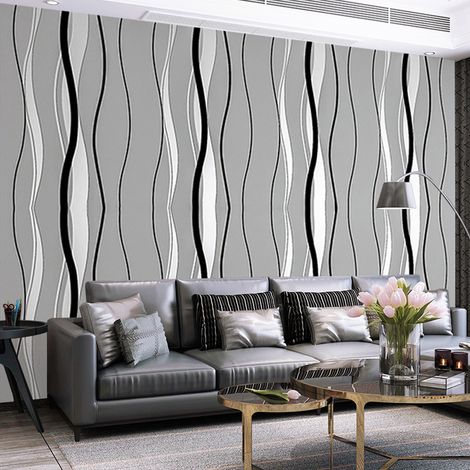 Dark Grey Modern Curve Striped Non Woven Wallpaper (1/5)