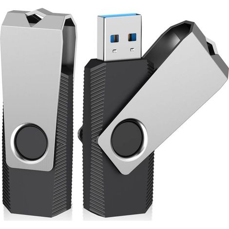 Clé USB 3.0 64Go Lot de 2, Métal 360° Rotatif avec Indicateur LED et Porte-clés, Haute Vitesse (110Mo/s Lecture, 30Mo/s Écriture) - Ultra-Robuste et Compatible PC, Tablette, TV, Voiture (1/5)