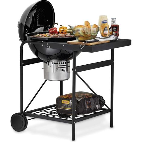 Tower Kettle Grill, Built-in Side Table, Removable Lid, Storage Holder, Airflow Vent, Black T978572