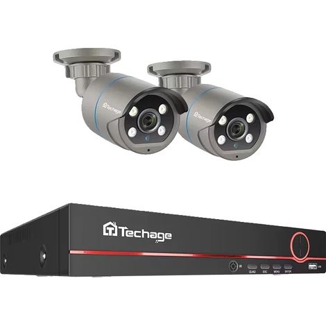 Sistema de seguridad CCTV, resolución de 4MP, audio bidireccional, NVR de 8 canales, 2 cámaras, 1 cable, enchufe europeo. (1/2)