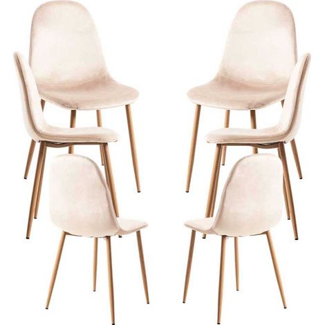 Packs Sillas Comedor - Pack 6 Sillas Teok Terciopelo - Beige (1/5)