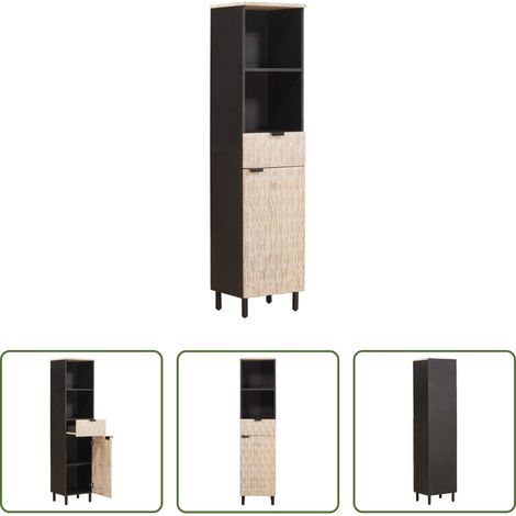 Holzschrank -  Badezimmerschrank mit Regal Schwarz und Weiß 38 x 33 x 160 cm (1/5)