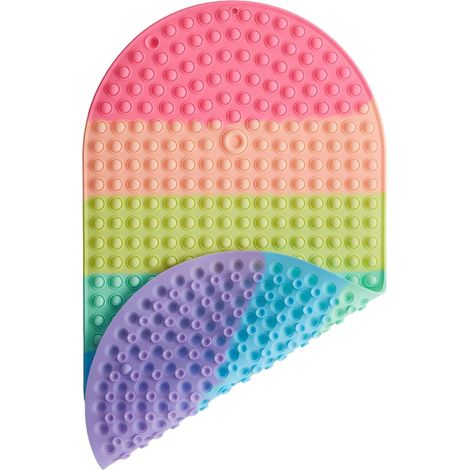 Tapis de bain en silicone antidérapant pour bébé et enfant avec 68,6 x 38,1 cm pour le rangement, motif bub arc-en-ciel avec bulles pop it, lavable en machine, multicolore, ovale