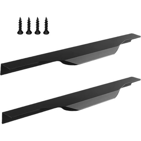 Set mit 2 verdeckten Schranktürgriffen aus Aluminiumlegierung (600 mm) für Schubladen in Küche, Schlafzimmer und Wohnbereich, inklusive Schrauben, schwarz (1/5)