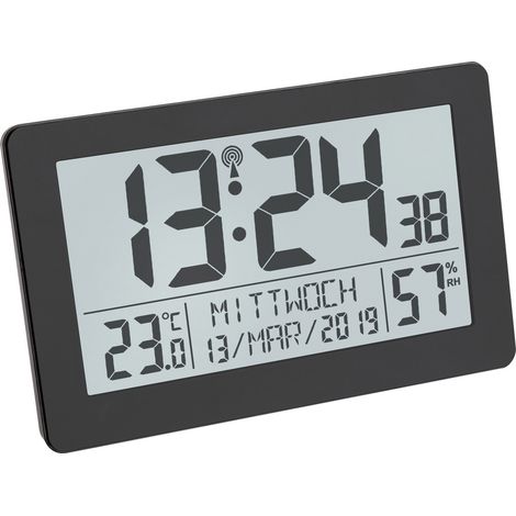 TFA Dostmann 60.2557.01 Funk Funkuhr 20.6 mm x 3 mm x 13 mm Schwarz Großes Display