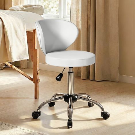 Rollhocker, PU-Massagehocker mit verstellbarer Höhe (73–88 cm), Rückenlehne, 360° drehbar, weiß