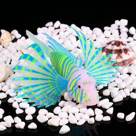 Décorations d'aquarium en silicone 3D à effet fluorescent, bleues, avec poissons artificiels.