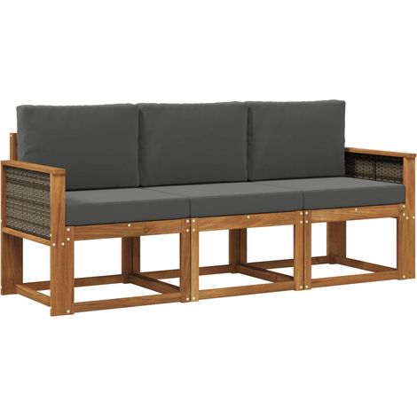Set di divani da esterno con cuscino 3 pz Salotto da Giardino Naturale e Antracite (1/5)