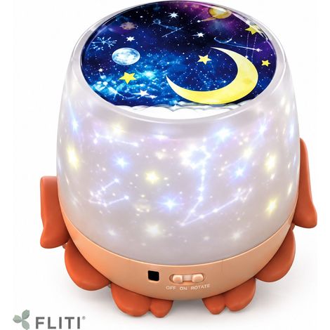 FLITI Veilleuse Projecteur LED Rotatif USB et Piles 5 Films 6 Effets Lumineux pour Chambre Enfant Cadeau Noël Déco Plafond (1/5)