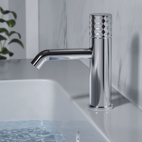 Miscelatore lavabo cromo con maniglia trama diamantata BRASS kamalu