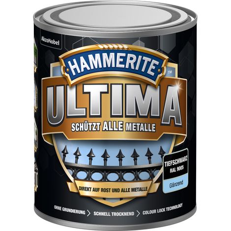 Hammerite Metallschutzlack Ultima GlĂ¤nzend, Tiefschwarz, RAL 9005, 750 ml (1/5)