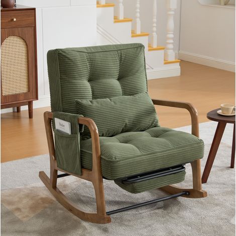 REDOM Mecedora con reposapiés, respaldo ajustable de 3 posiciones, bolsillo lateral, pana verde (1/5)