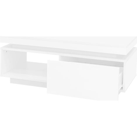 Mesa de centro blanca brillo con LED y cajón 100 x 50 x 40,3 cm (1/5)