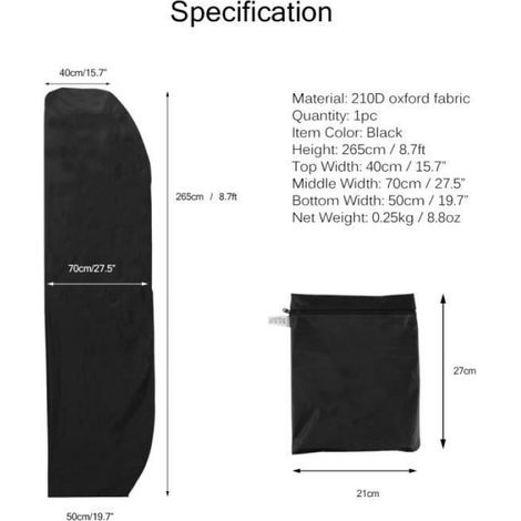 Housse de Parasol - - Mât excentré - Noir - Imperméable - Protection pour Parasol Déporté (1/4)